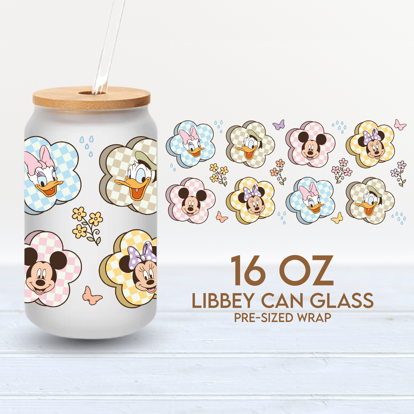 Spring Mouse Characters Cup Wrap | 16oz Libbey Can Glass | Spring Flowers PNG SVG