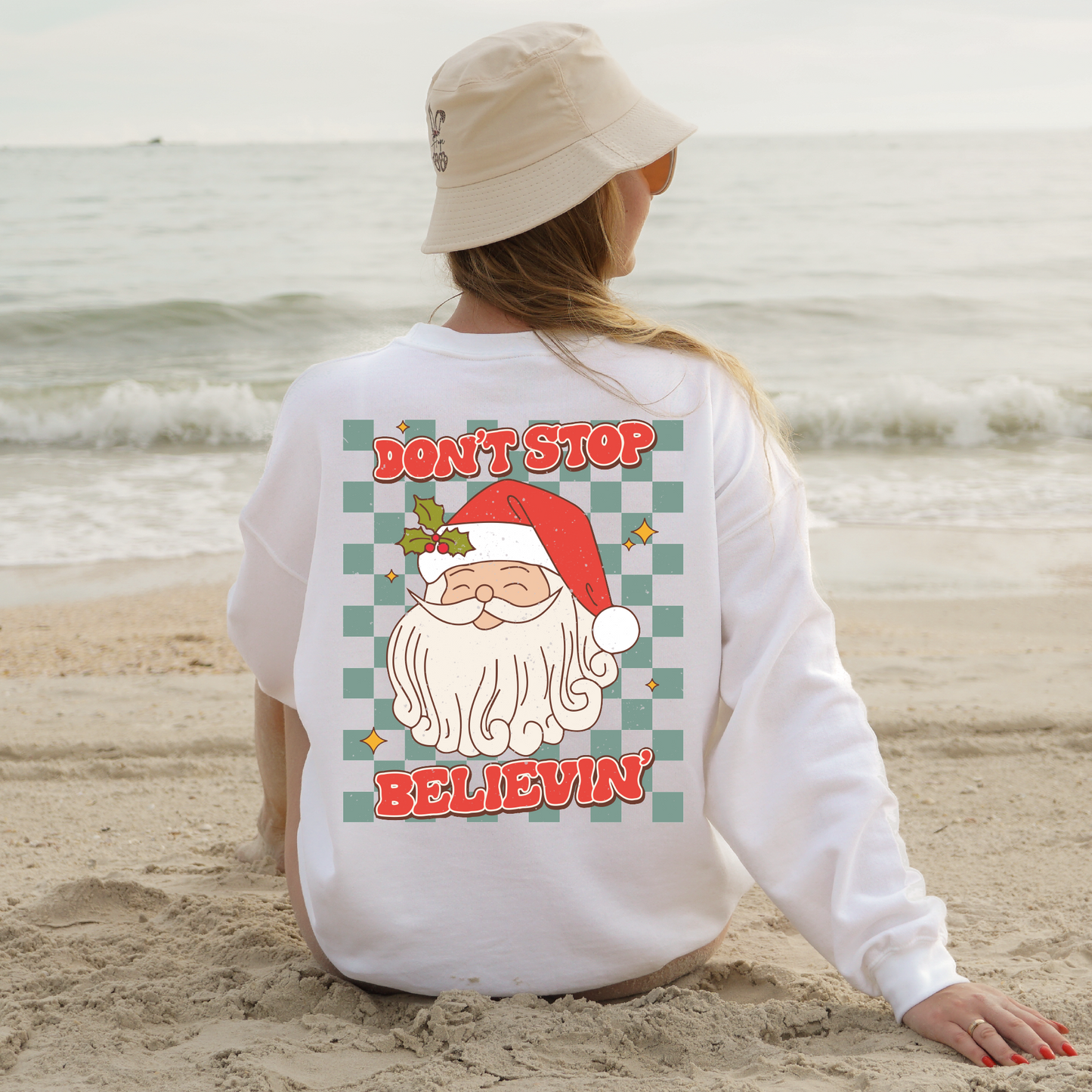 Don't Stop Believin' PNG | Retro Christmas Sublimation | Santa Claus T shirt Design