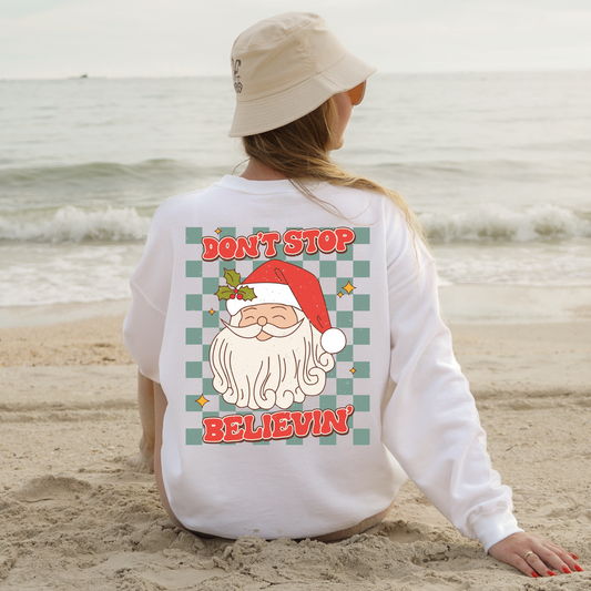 Don't Stop Believin' PNG | Retro Christmas Sublimation | Santa Claus T shirt Design
