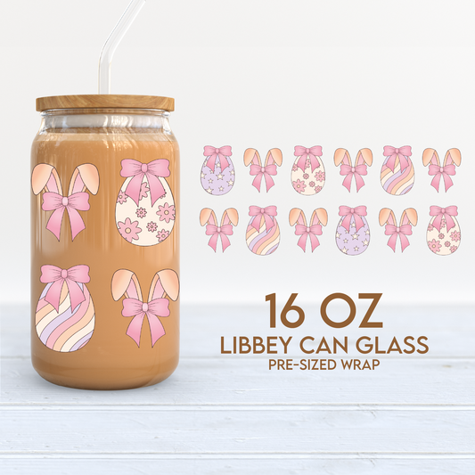 Easter Eggs & Bunnies Cup Wrap | 16oz Libbey Can Glass | Coquette Easter PNG SVG