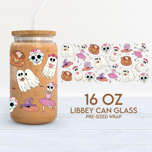Espooky Cup Wrap | Fantasma Cavalera Catrina 16oz Libbey Can Glass | Spanish PNG SVG