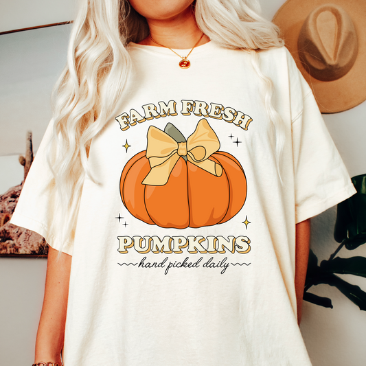 Farm Fresh Pumkins PNG SVG | Fall Autumn Girl Sublimation | Girl Bows Tshirt Design