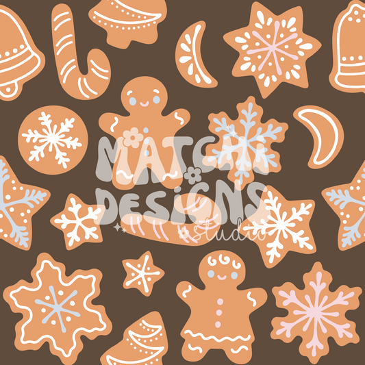 Gingerbread Cookies Seamless Pattern, Christmas Pattern for Fabric Sublimation