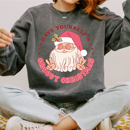 Have Yourself a Groovy Christmas PNG SVG | Groovy Santa Sublimation | Pink Xmas T shirt Design