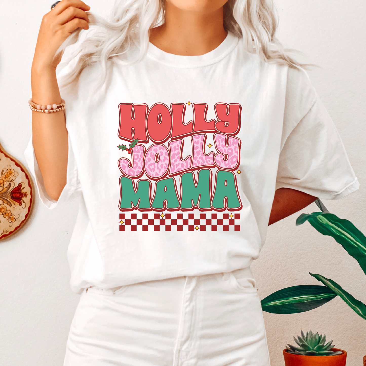 Holly Jolly Mama PNG SVG | Retro Christmas Sublimation | Mama and Mini T shirt Design