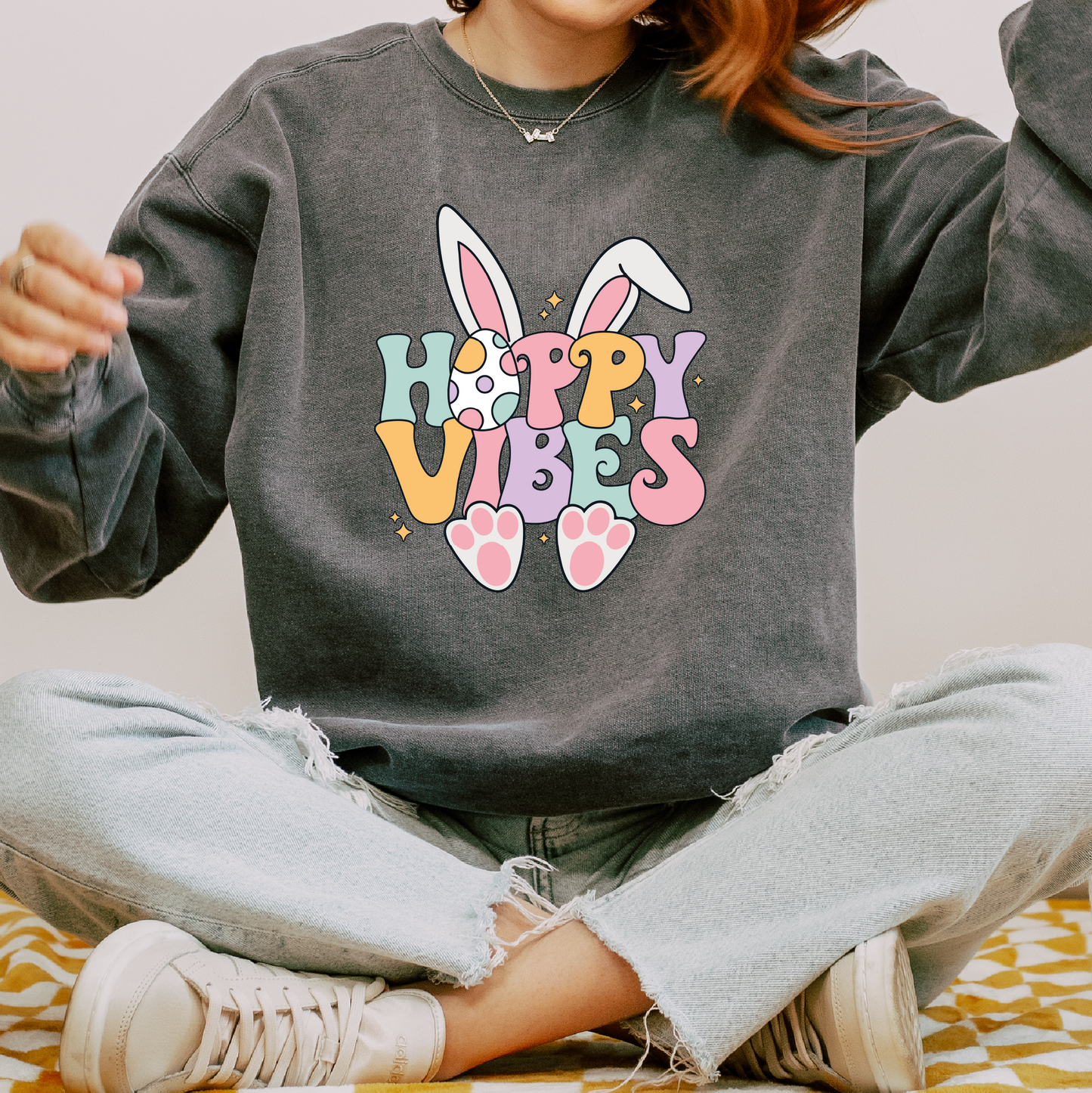 Hoppy Vibes Bunny Ears PNG SVG | Retro Easter Sublimation | Cute Easter T shirt Design