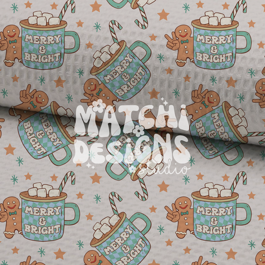 Christmas Hot Cocoa Seamless Pattern, Christmas Blue Pattern for Fabric Sublimation