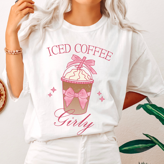 Iced Coffee Girly PNG SVG | Coquette Pink Bow Sublimation | Retro T shirt Design