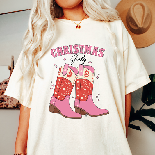 Christmas Girly PNG SVG | Christmas Cowboy Boots Sublimation | Xmas Tshirt Design
