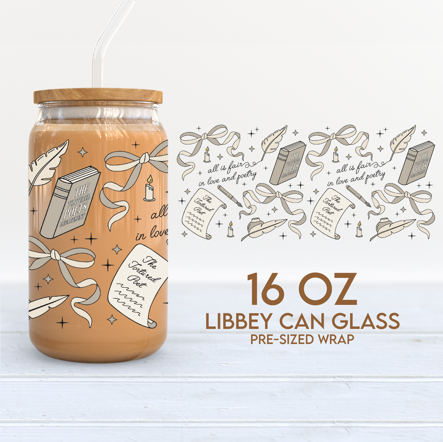 The Tortured Poets Dept Cup Wrap | 16oz Libbey Can Glass | Trendy Poetry PNG SVG