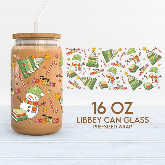 Merry Bookmas Cup Wrap | Christmas Tree 16oz Libbey Can Glass | Bookish PNG SVG