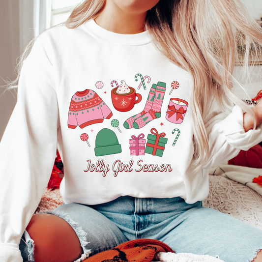 Jolly Girl Season PNG SVG | Christmas Sweater Sublimation | Xmas Girly Tshirt Design