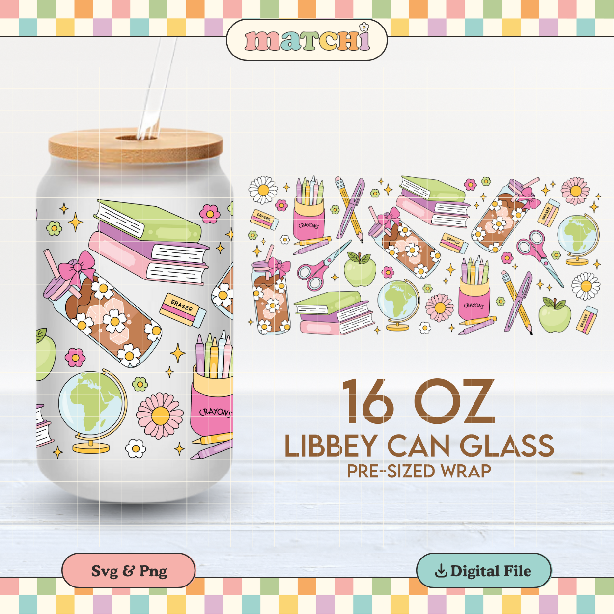 School Stuff & Coffee | School 16oz Cup Wrap PNG SVG