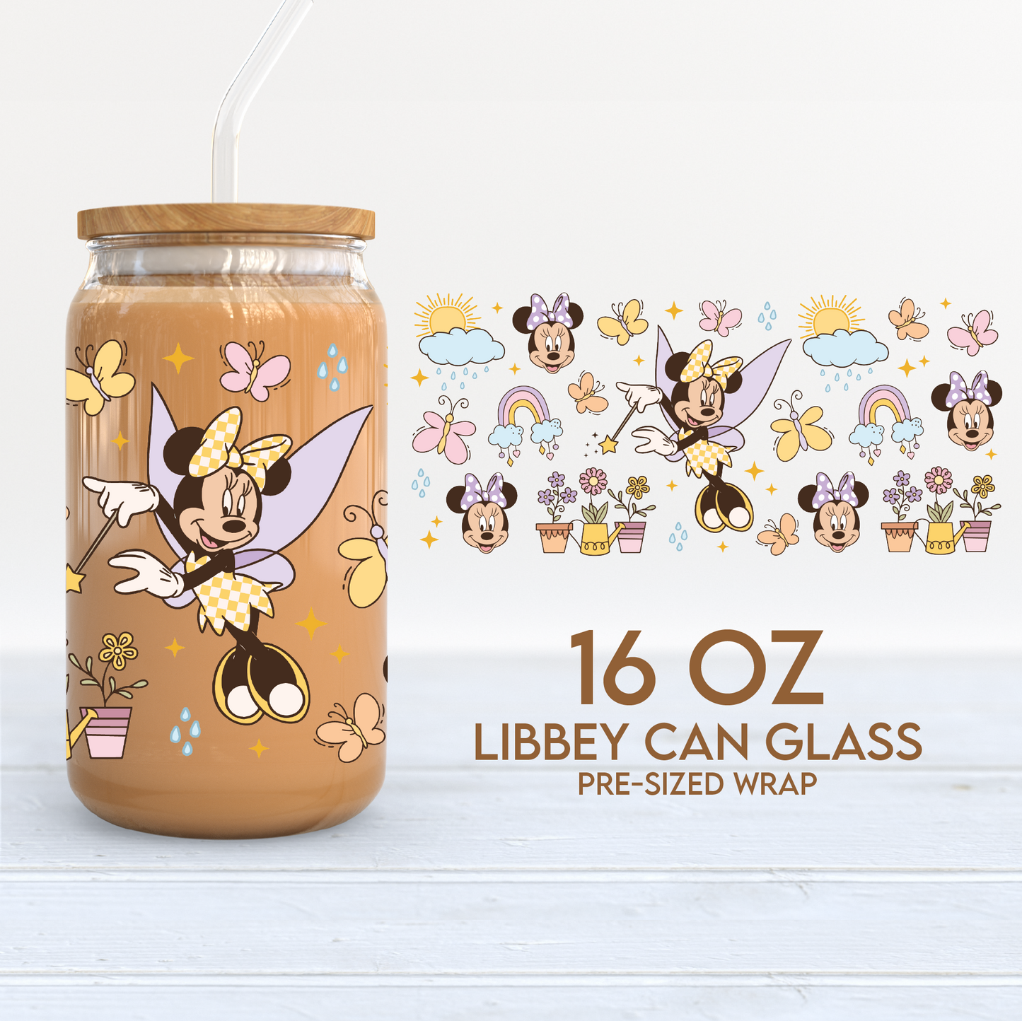 Spring Fairy Mouse Cup Wrap | 16oz Libbey Can Glass | Spring Flowers PNG SVG
