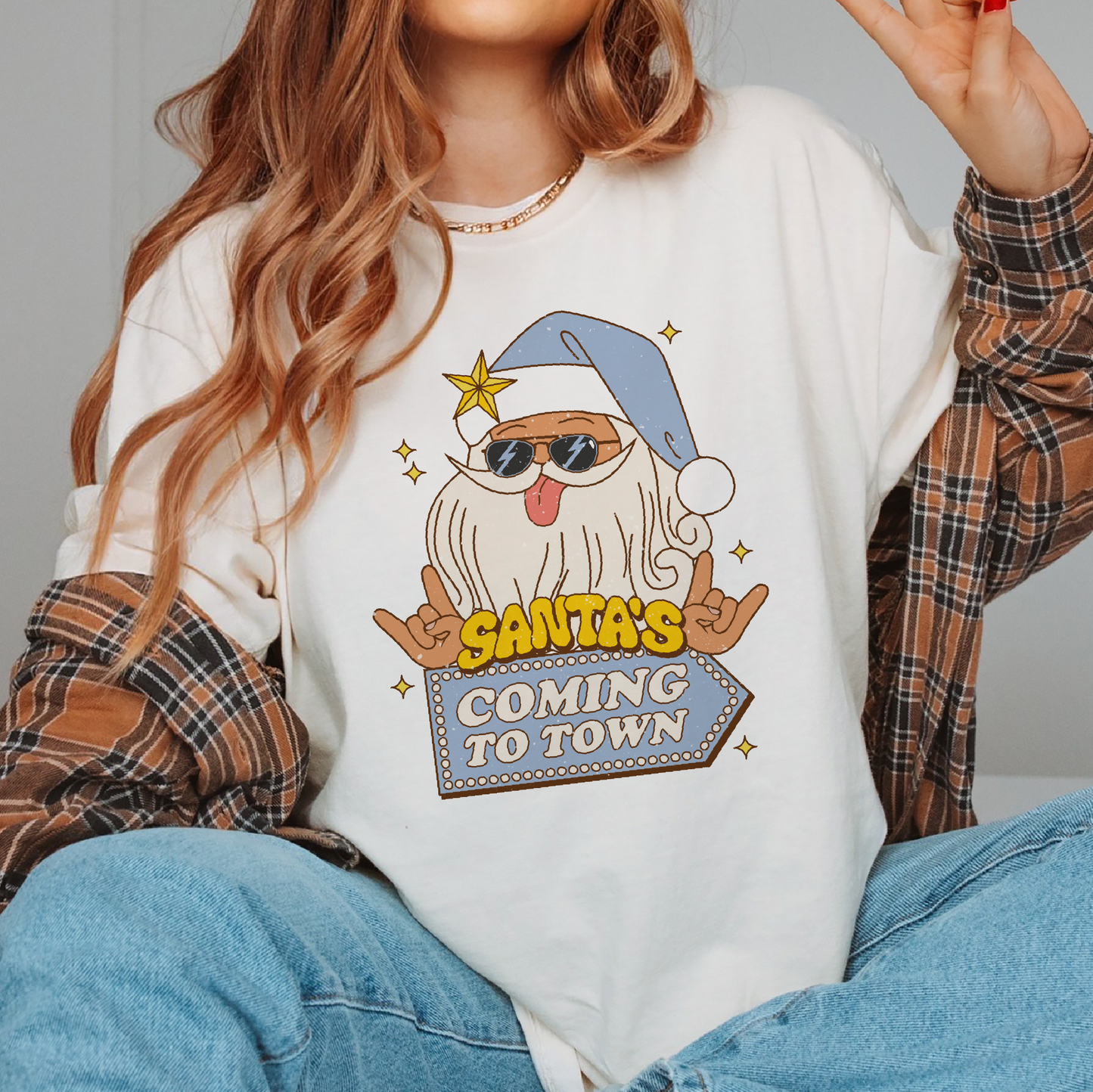 Santa's Coming to Town PNG SVG | Retro Christmas Sublimation | Cool Santa T shirt Design