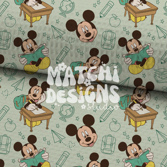 Back To School Magical Mouse Seamless Pattern, Green Pattern for Fabric Sublimation