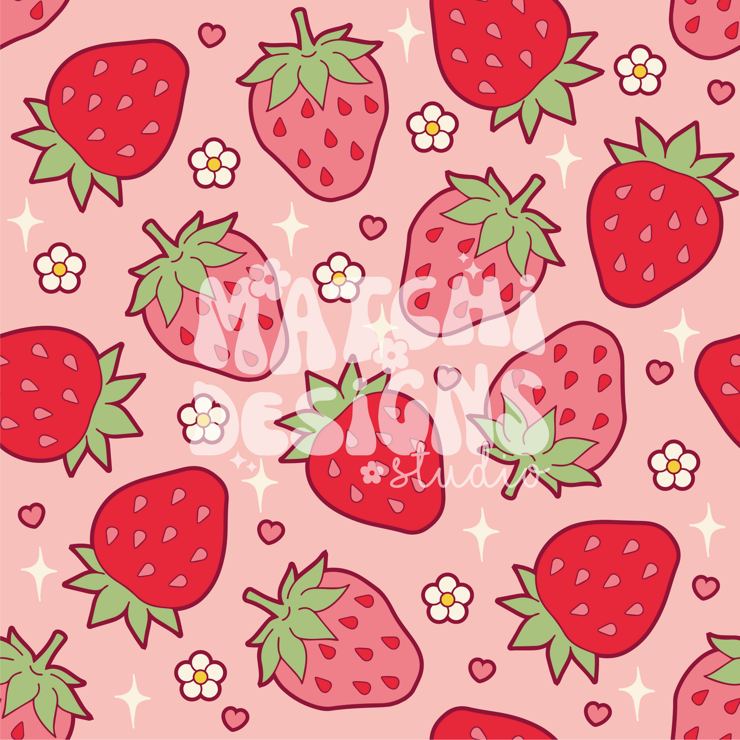 Cute Strawberry Seamless Pattern, Valentines Day Pattern for Fabric Sublimation