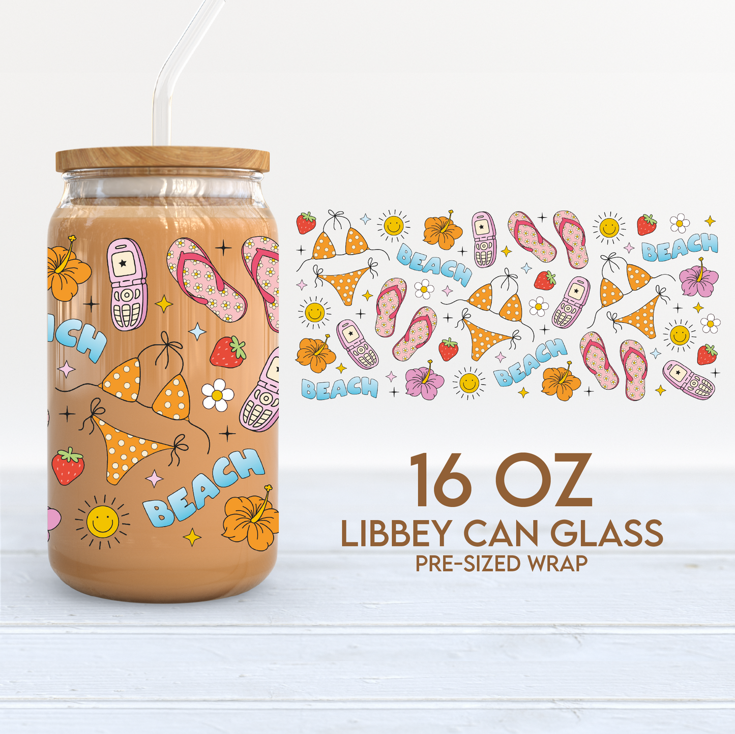 Summer Things Cup Wrap | Summer 16oz Libbey Can Glass | Trendy PNG SVG