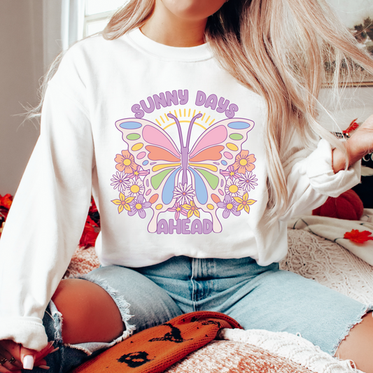 Sunny Days Ahead PNG SVG | Spring Sublimation | Butterfly & Flowers T shirt Design