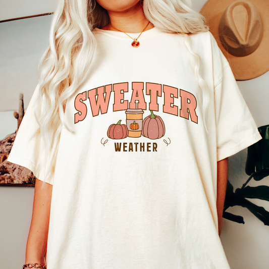Sweater Weather PNG SVG | Retro Fall Sublimation | Autumn Pumpkin T shirt Design