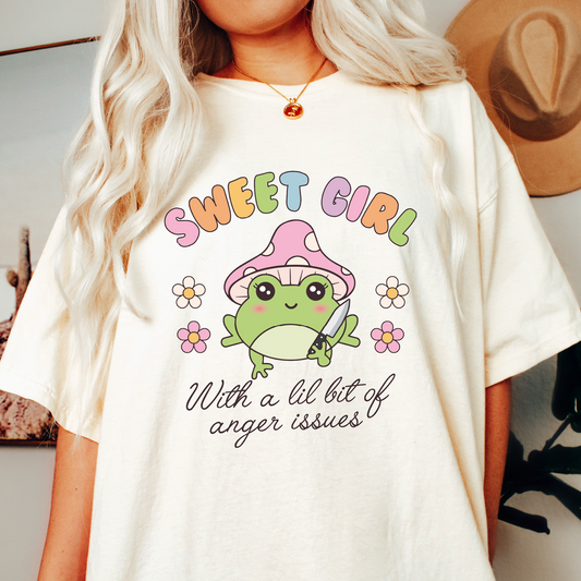 Sweet Girl with Anger Issues PNG SVG | Trendy Frog Sublimation | Funny Tshirt Design