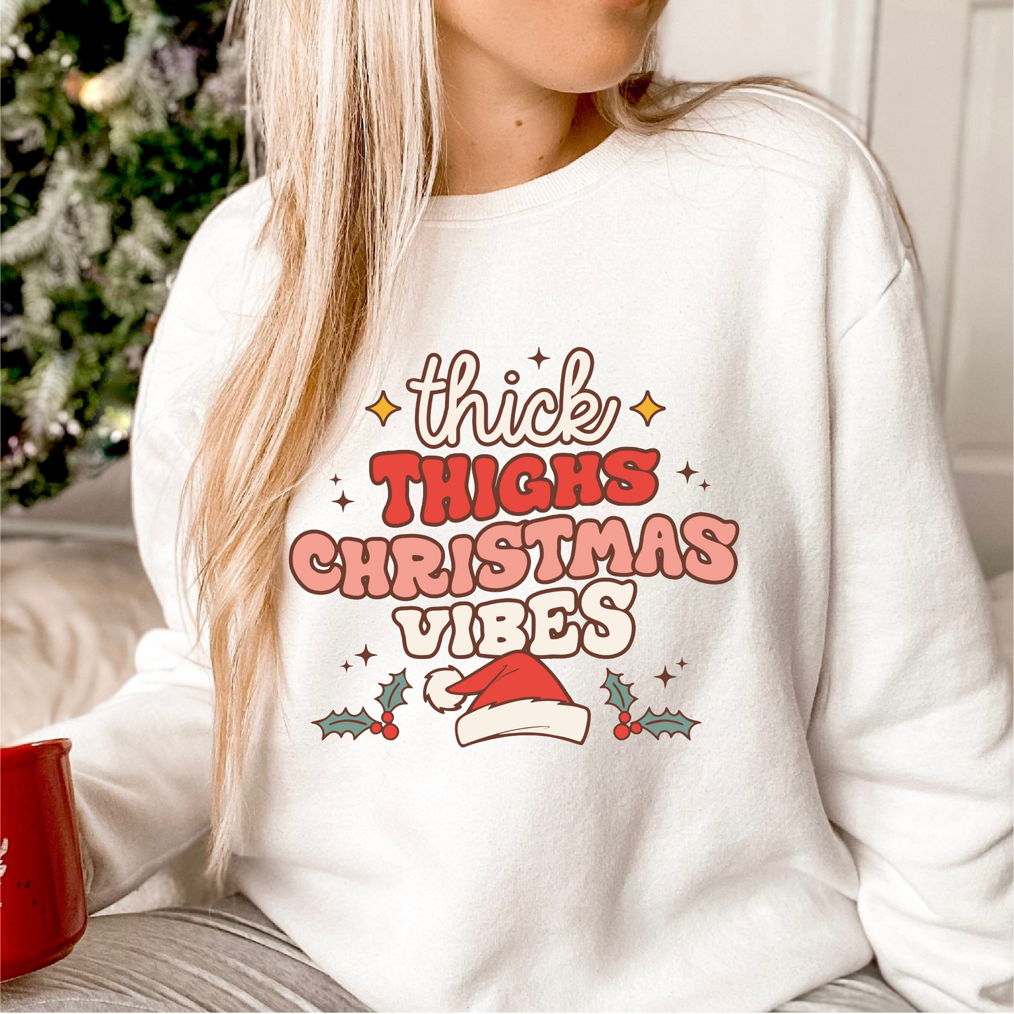 Thick Thighs Christmas Vibes PNG | Retro Christmas Sublimation | Xmas T shirt Design