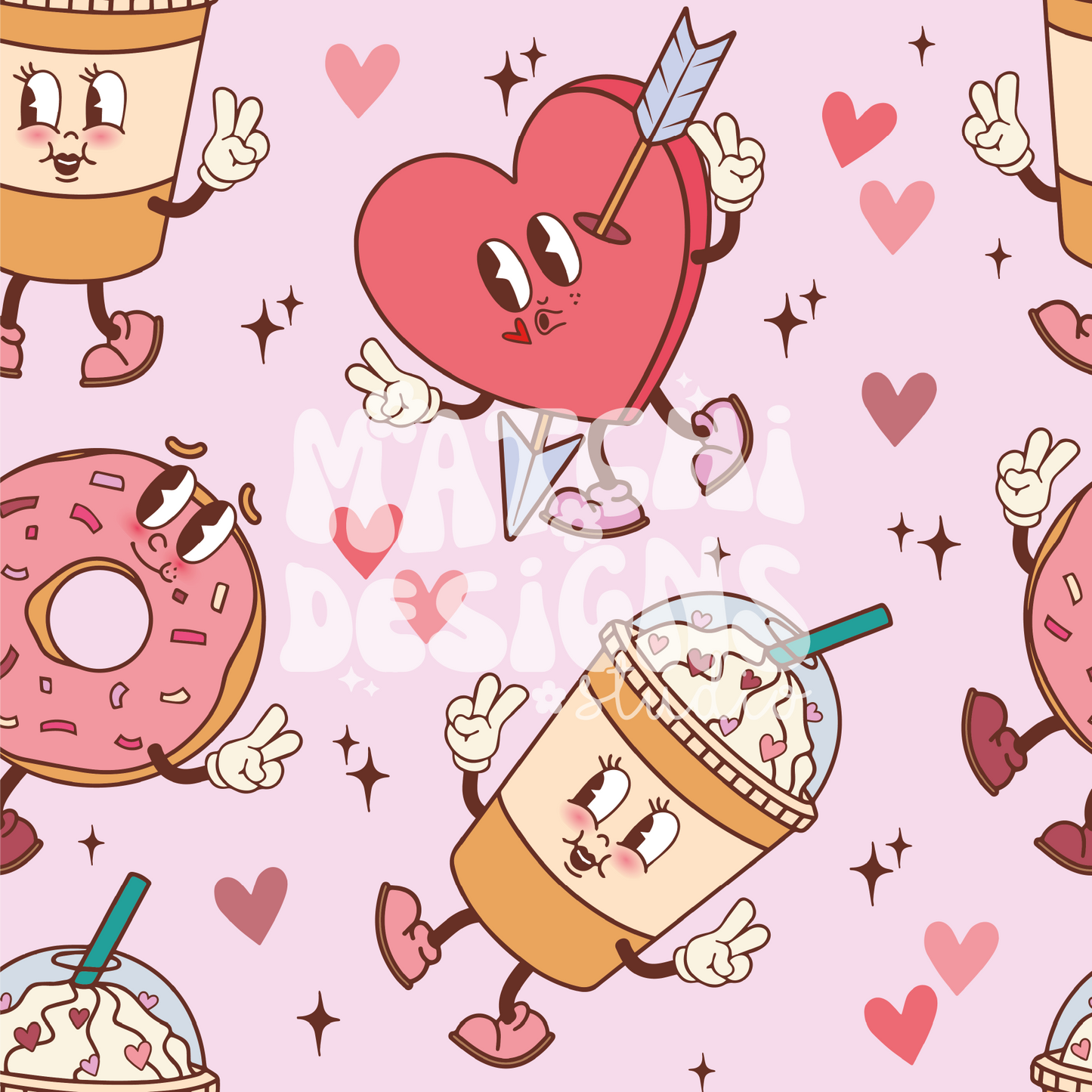 Valentines Cartoon Seamless Pattern, Valentines Day Pattern for Fabric Sublimation