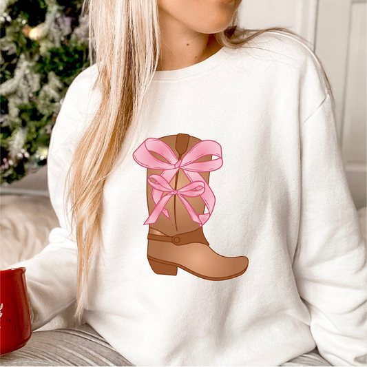 Western Coquette PNG SVG | Cowboy Boots & Pink Bow Sublimation | Retro T shirt Design
