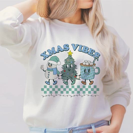 Xmas Vibes Blue PNG | Retro Christmas Tree Sublimation | Retro Characters T shirt Design