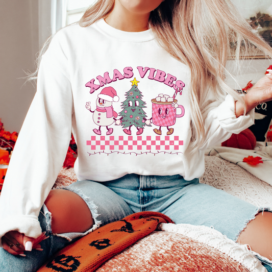 Xmas Vibes Pink PNG | Retro Christmas Tree Sublimation | Retro Characters T shirt Design