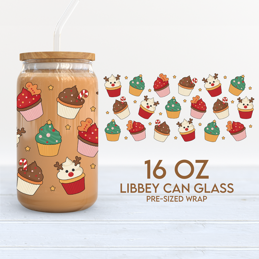 Christmas Cupcakes Cup Wrap | Christmas 16oz Libbey Can Glass | PNG SVG