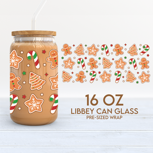 Gingerbread Cookies Wrap | Christmas Cookies 16oz Libbey Can Glass | PNG SVG