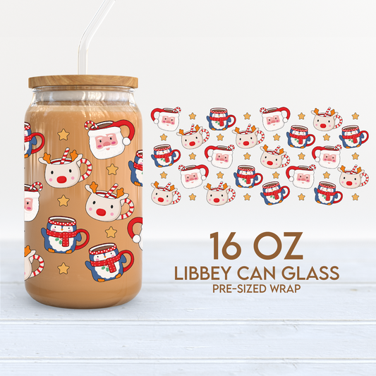 Christmas Mugs Cup Wrap | Christmas 16oz Libbey Can Glass | Santa Mug PNG SVG