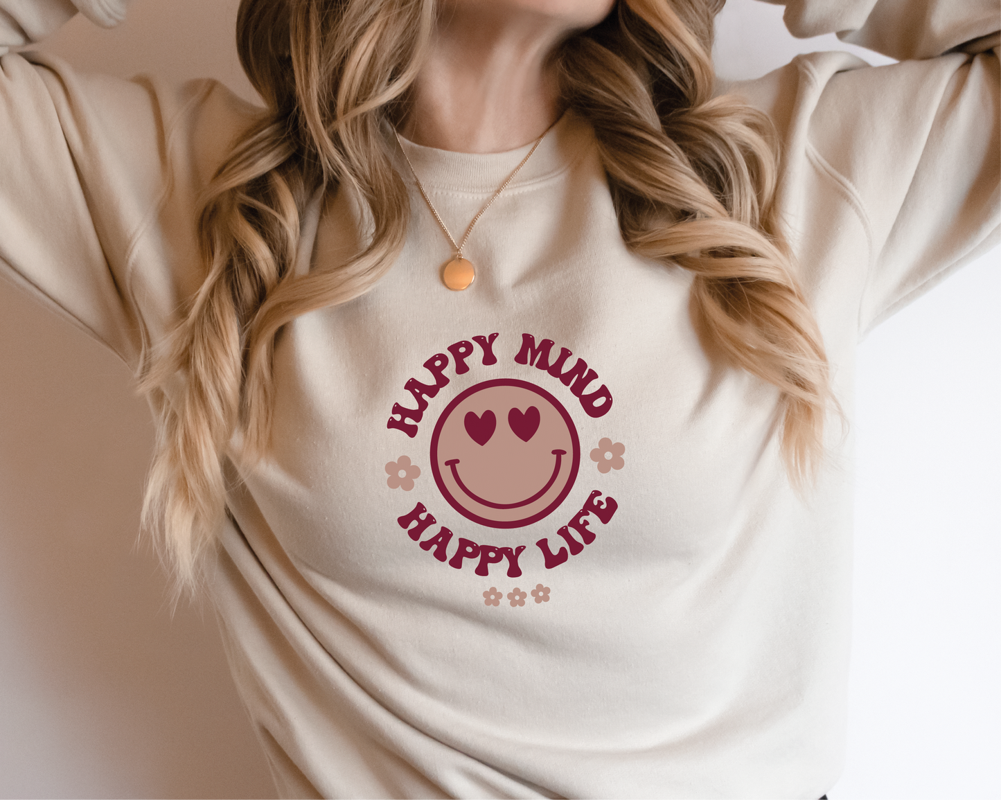 Happy Mind Happy Life SVG PNG | Flower Sublimation | Inspirational | Retro Vintage T shirt Design
