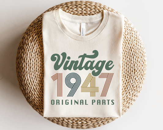 Vintage 1947 Original Parts SVG PNG | Birthday Sublimation | T shirt Design Cut file