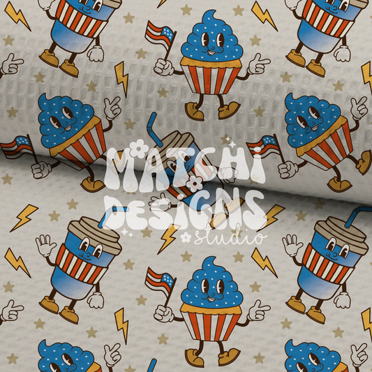 4th of July Seamless Pattern, Groovy Characters Repeat Pattern for Fabric Sublimation