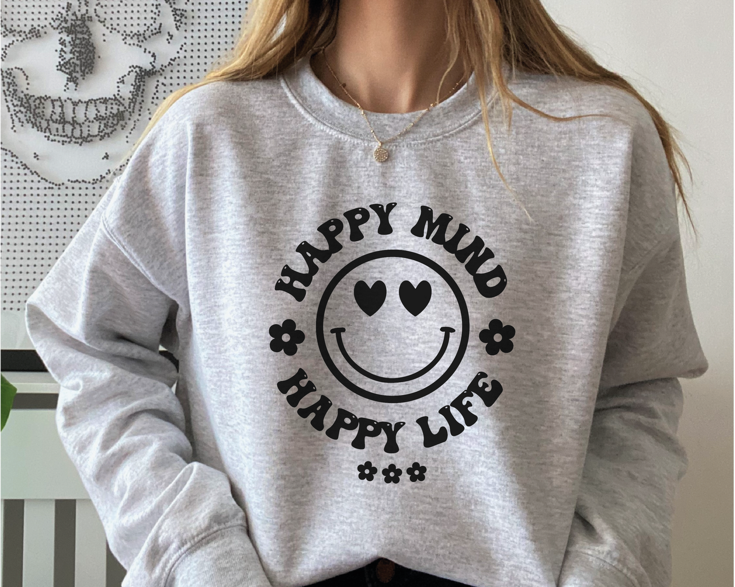 Happy Mind Happy Life SVG PNG | Flower Sublimation | Inspirational | Retro Vintage T shirt Design