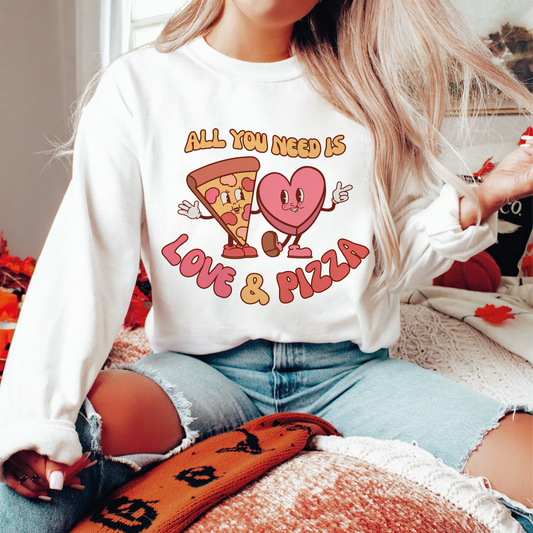 All You Need is Love & Pizza SVG PNG | Valentines Sublimation | Retro Groovy T shirt Design