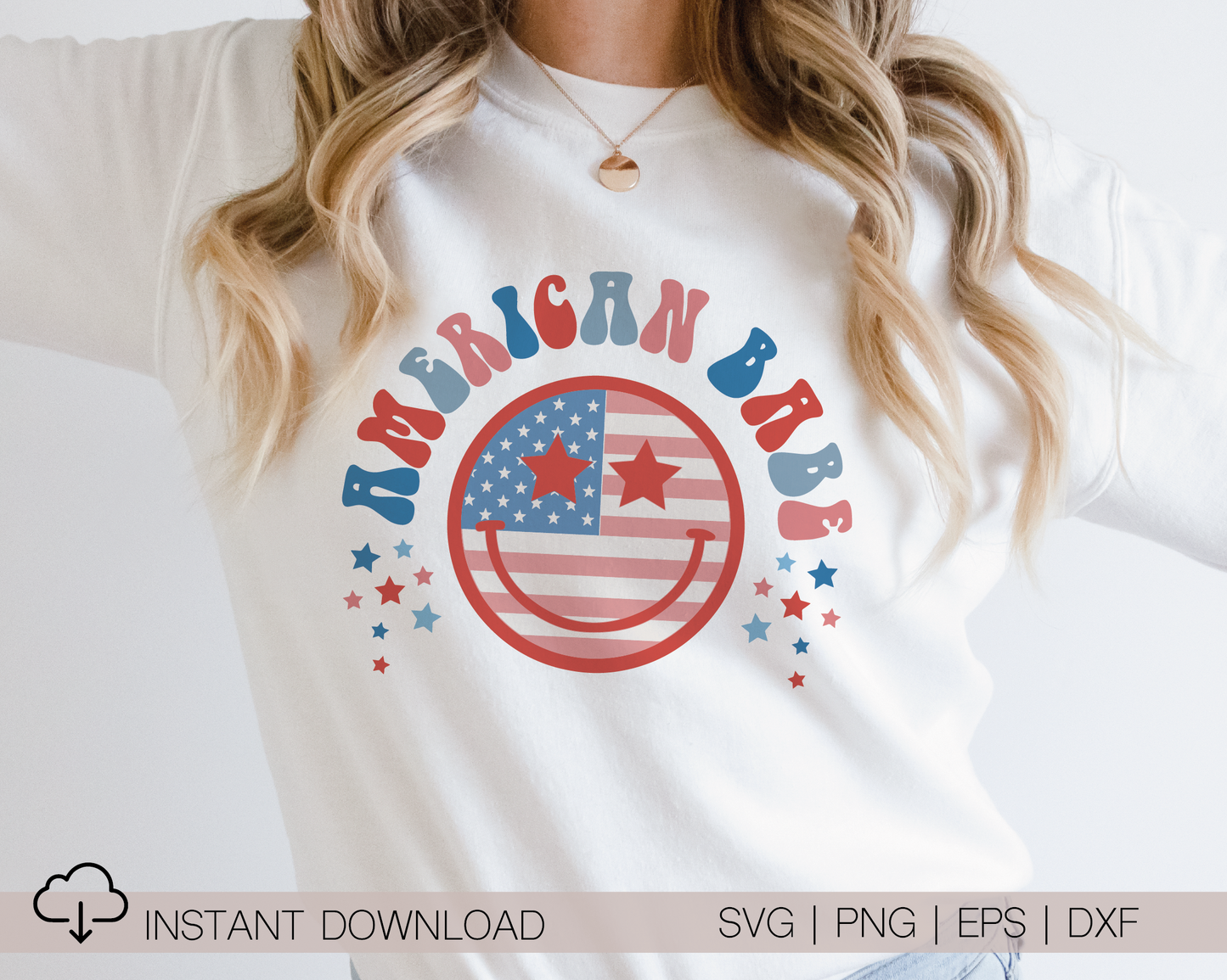 American Babe SVG PNG | American Smile Face Sublimation | Fourth of July | Retro Vintage T shirt Design