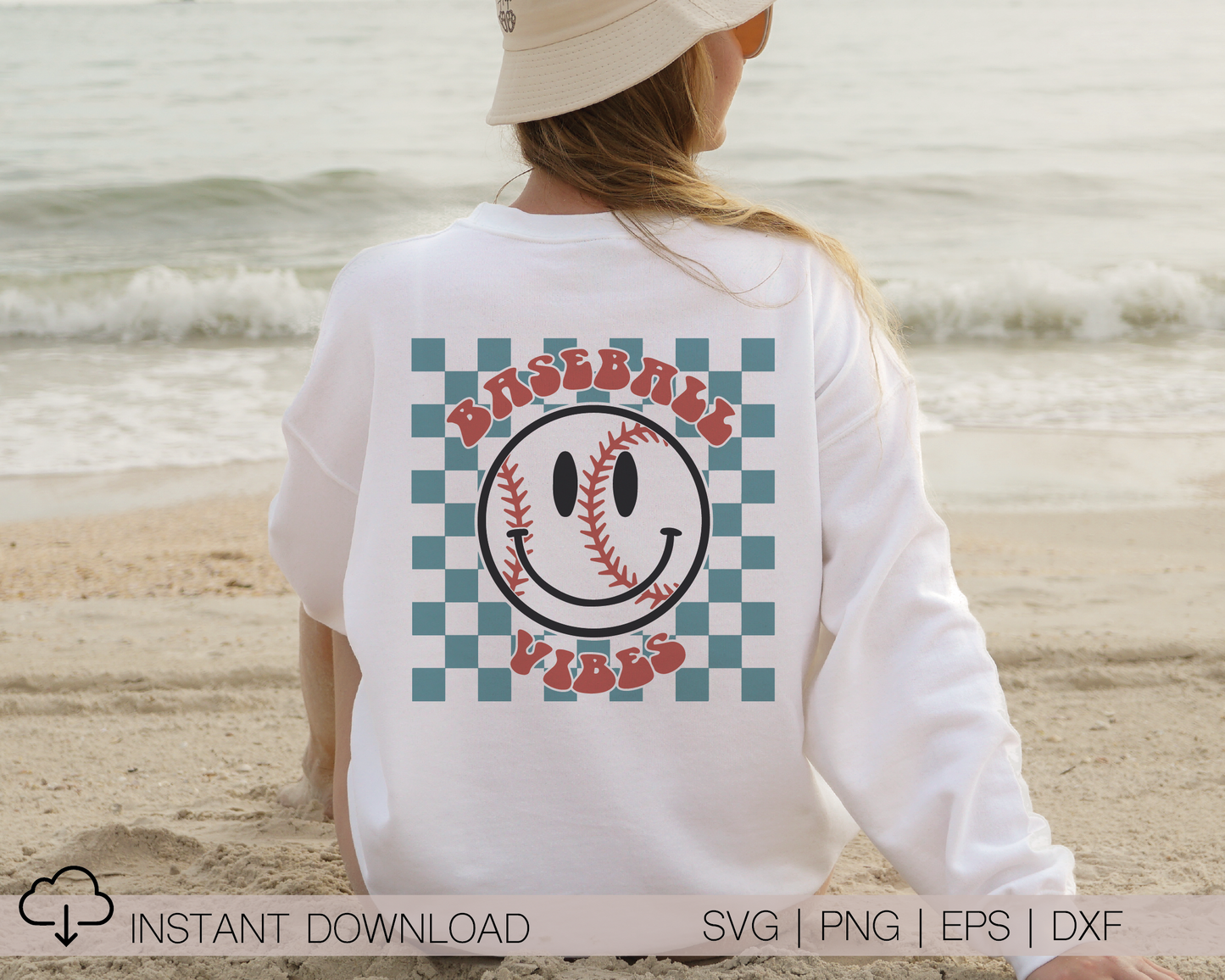 Baseball Vibes SVG PNG | Checkered Smile Face Sublimation | Baseball T shirt Design