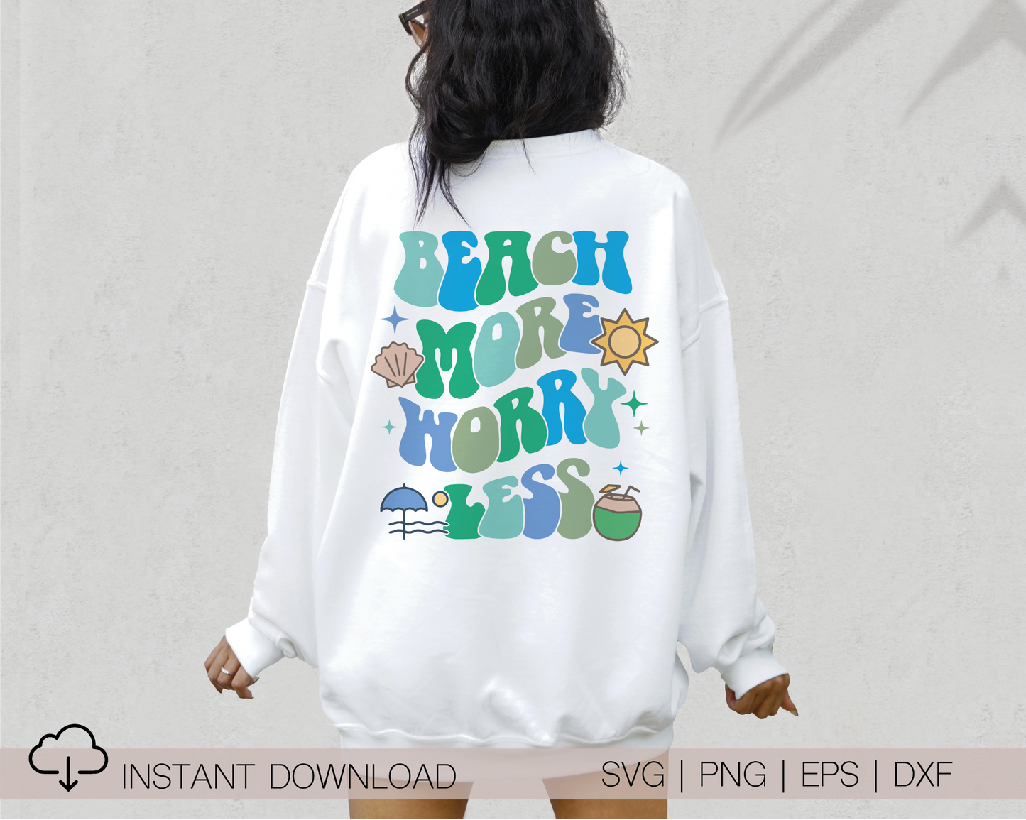 Beach More Worry Less SVG PNG | Groovy Sublimation | Retro Vintage | Summer T shirt Design