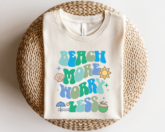 Beach More Worry Less SVG PNG | Groovy Sublimation | Retro Vintage | Summer T shirt Design