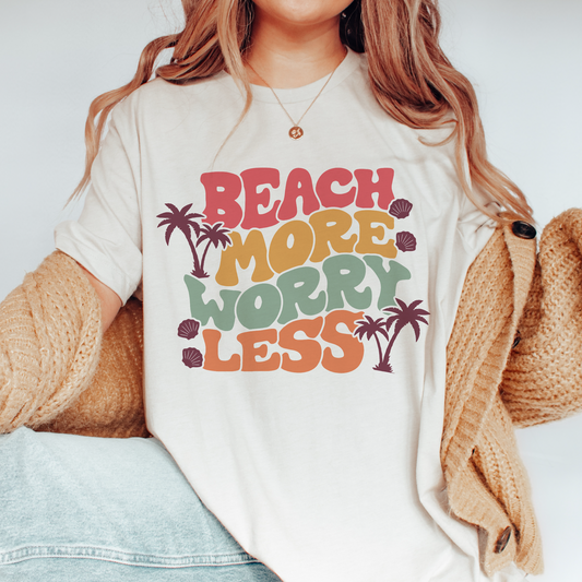 Beach More Worry Less PNG SVG | Retro Summer Sublimation | Beach T shirt Design