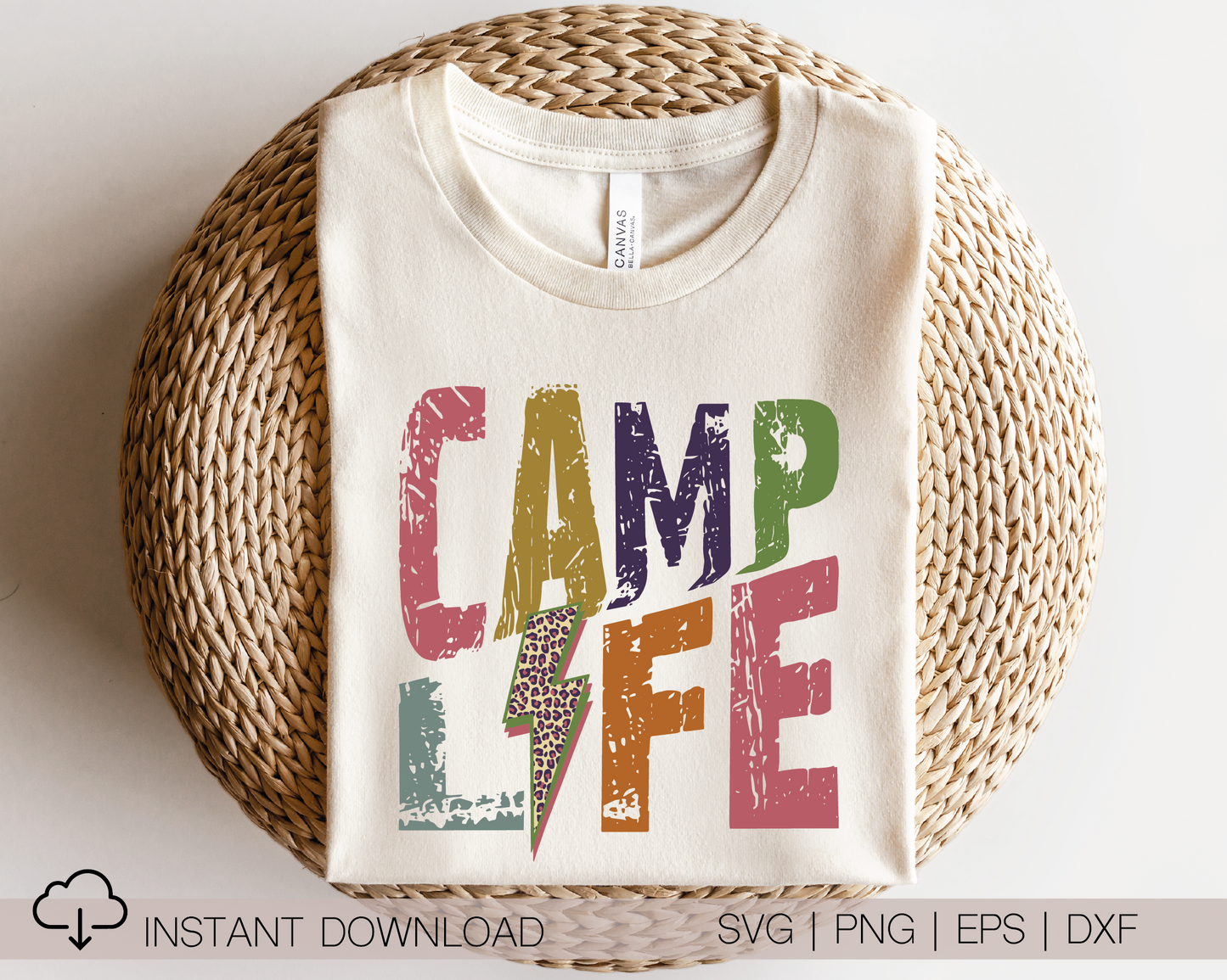 Camp Life SVG PNG | Distressed font Sublimation | Leopard Lightning Bolt | Summer T shirt Design