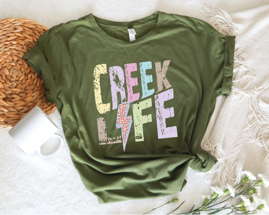 Creek Life SVG PNG | Distressed font Sublimation | Leopard Lightning Bolt | Summer T shirt Design