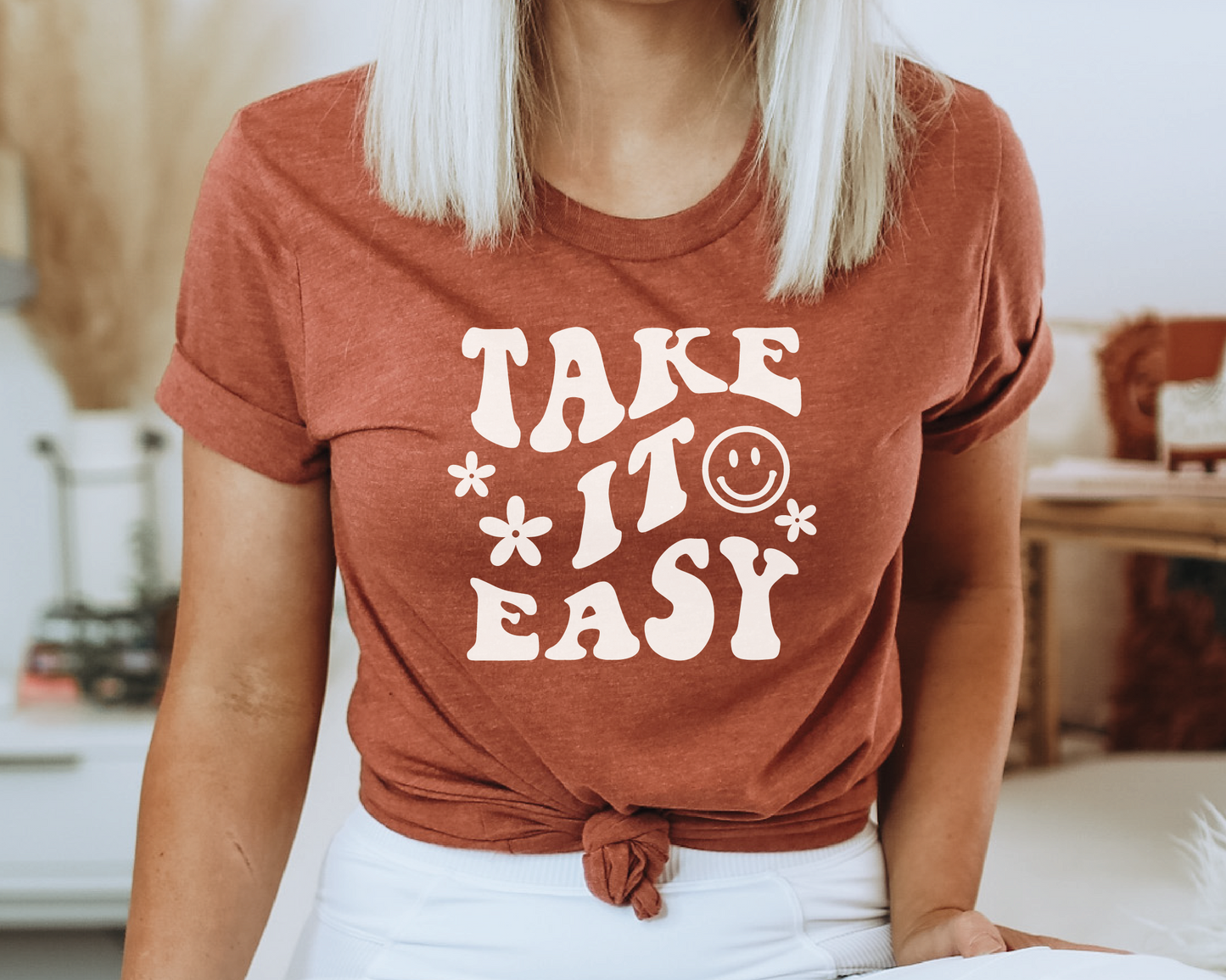 Take It Easy SVG PNG | Smile Face Sublimation | Inspirational | Retro Vintage T shirt Design