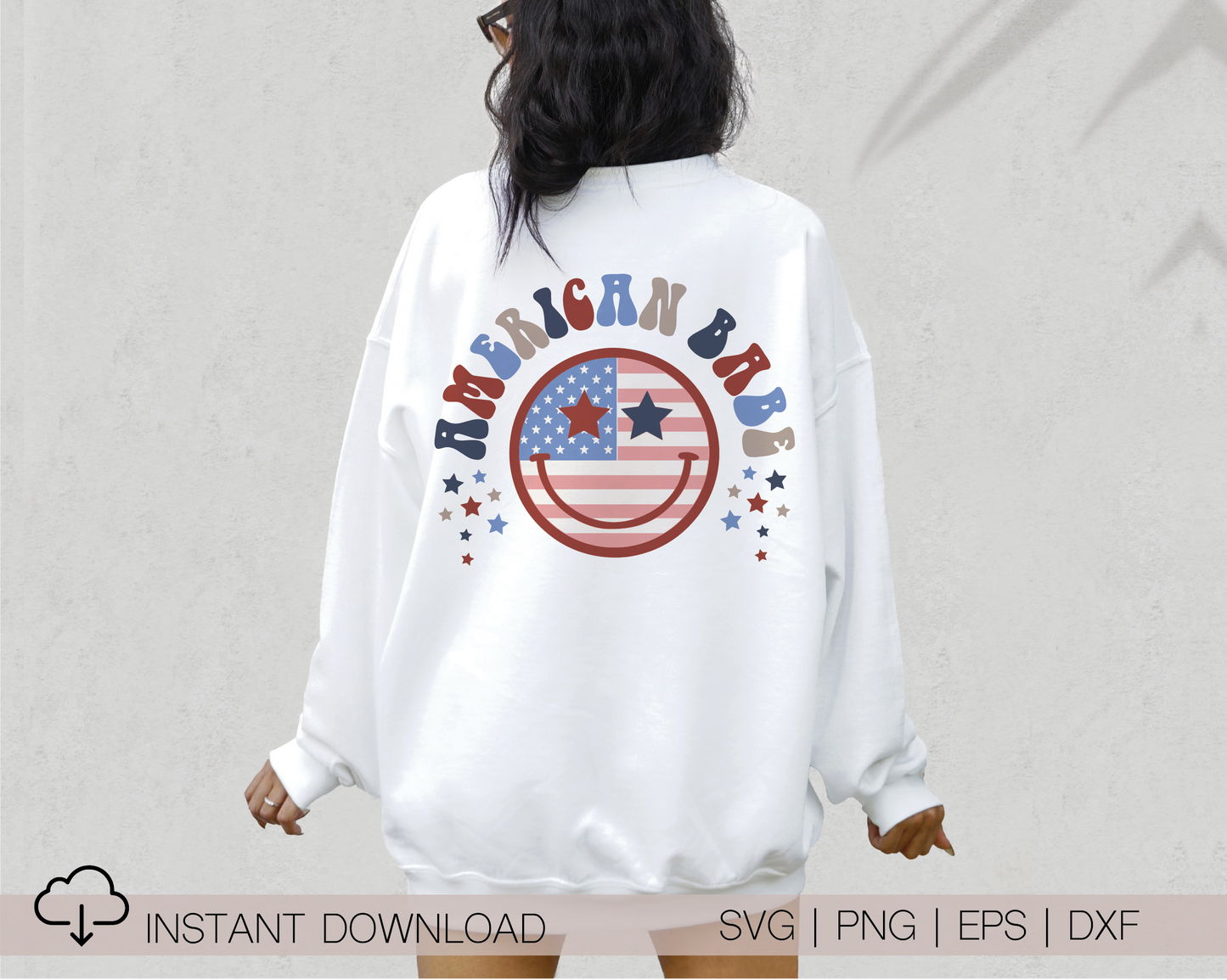 American Babe SVG PNG | American Smile Face Sublimation | Fourth of July | Retro Vintage T shirt Design