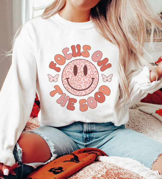 Focus On The Good PNG SVG | Inspirational Sublimation | Positivity Retro T shirt Design
