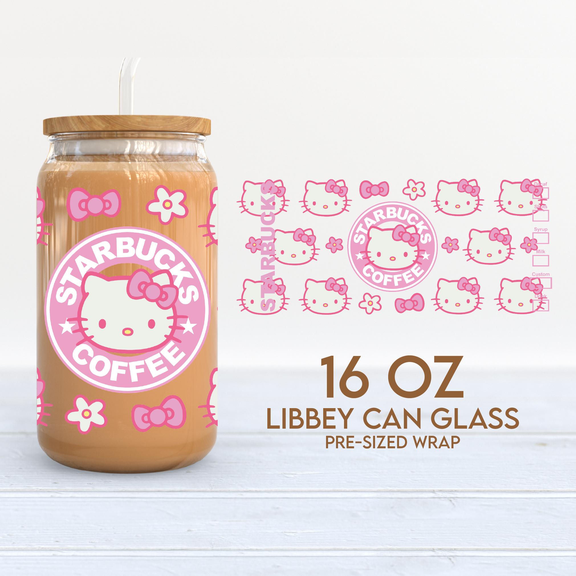 Hello Kitty Glass Tumbler Coffee Cup Beer Can Ghost Hello Kitty Sanrio Cat  Libby Glass Cup Reusable Coffee Cup Glass Jar 16oz Cup 