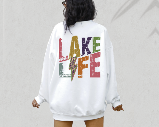 Lake Life SVG PNG | Distressed font Sublimation | Leopard Lightning Bolt | Summer T shirt Design